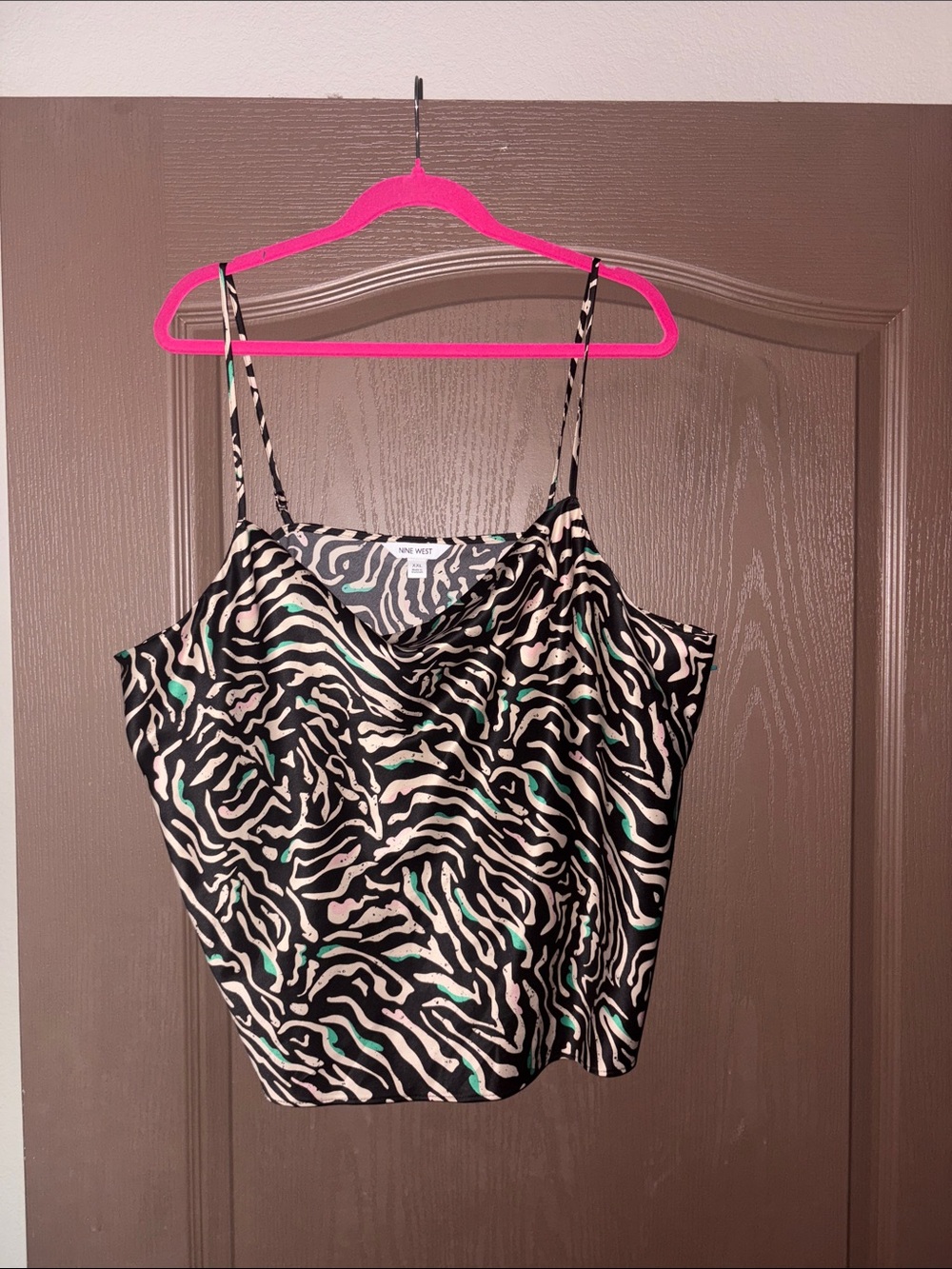 Nine West Zebra-Print Satin Cowl Neck Tank